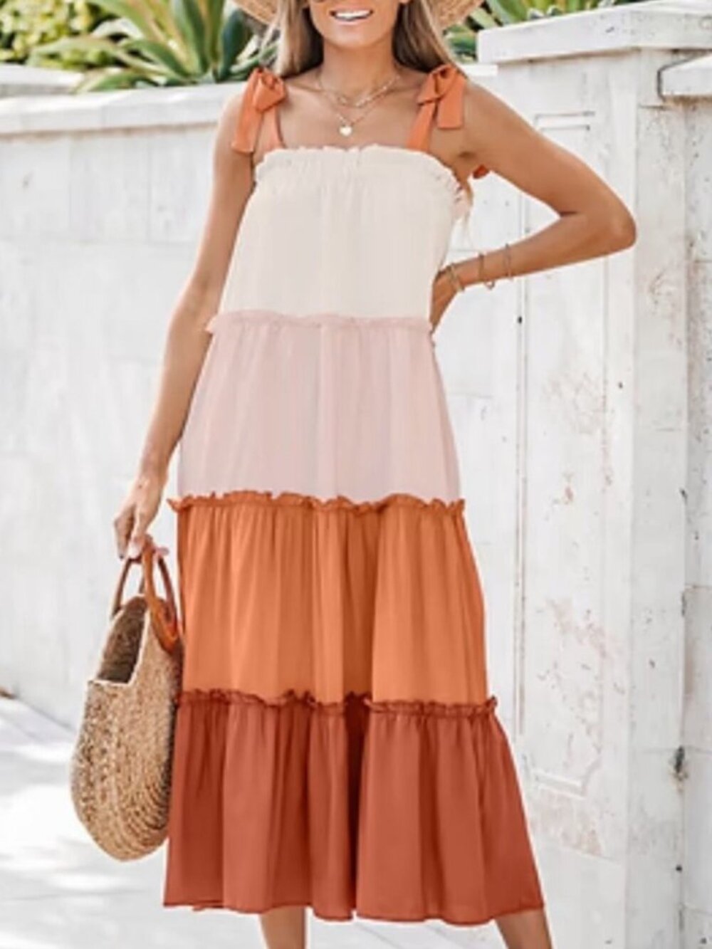 Large Dress Fall Midi Boho Maxi Resort Cruise Terra Cotta Vacation Flowy